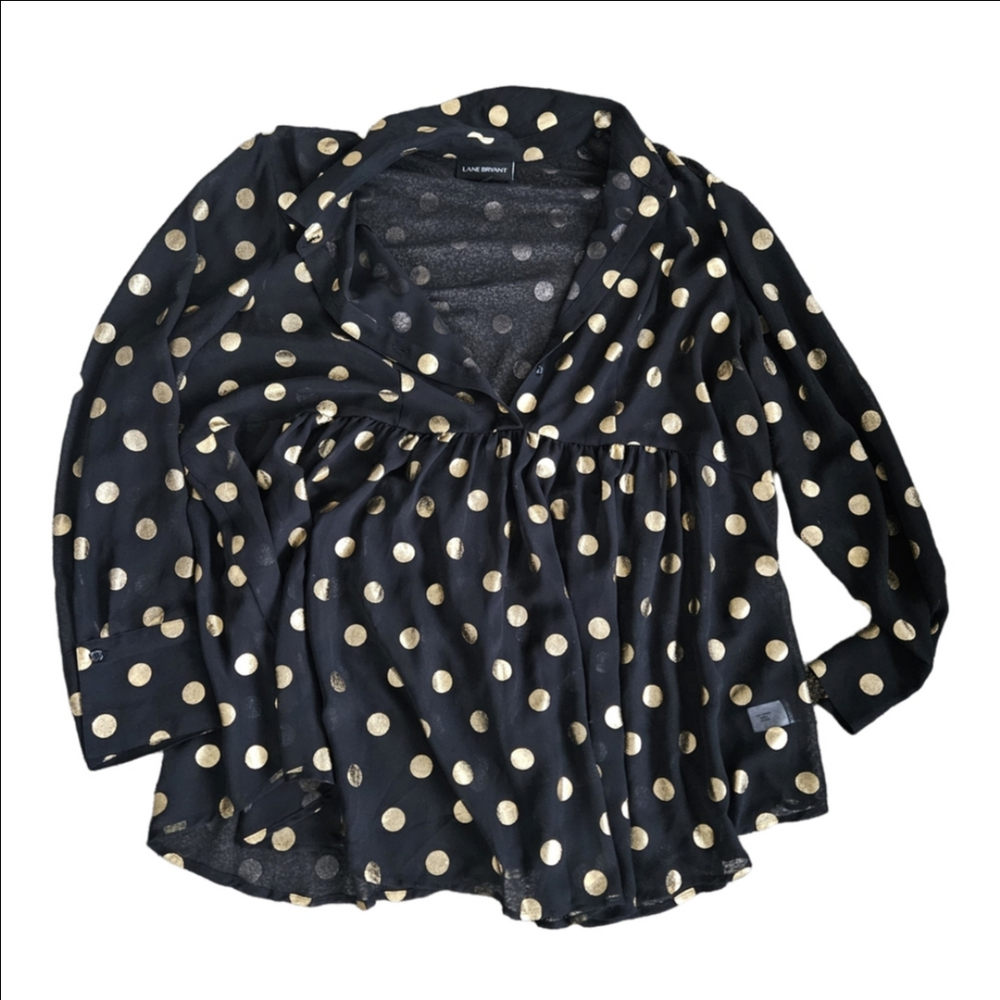 Lane Bryant Black Top with Gold Polka Dots